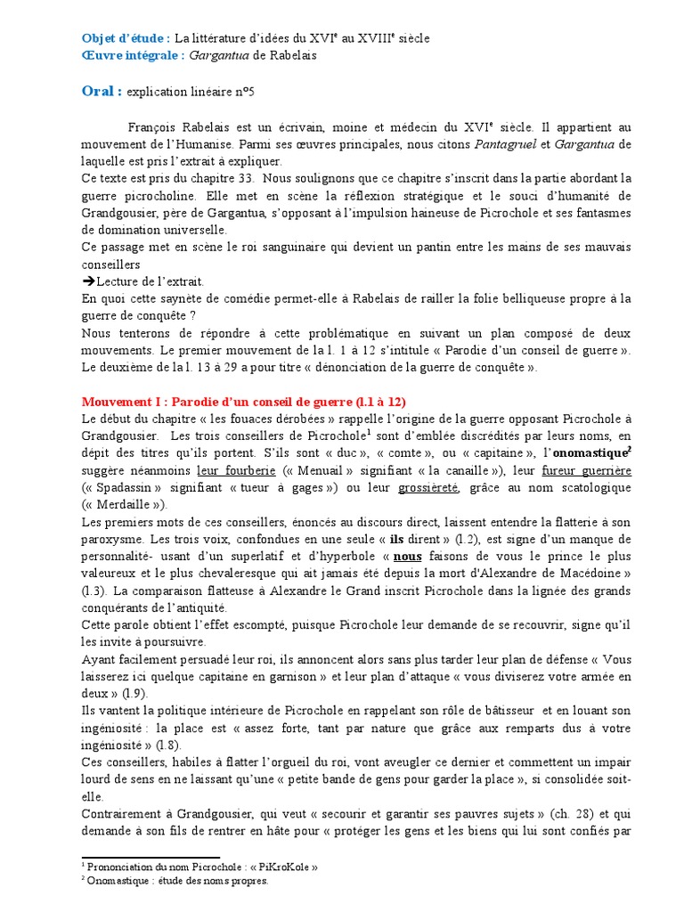 Explication Linéaire N°5 | PDF