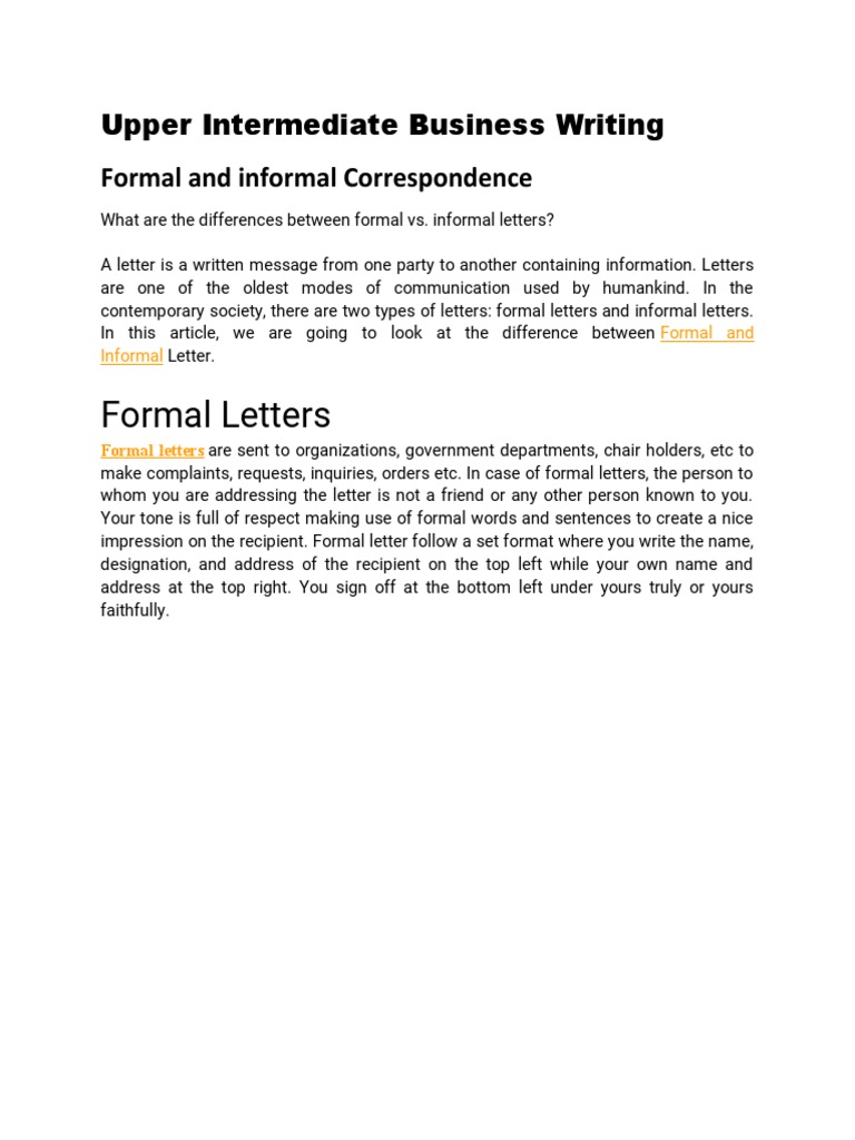 Differences Between Formal and Informal Letters | PDF | Language Arts ...