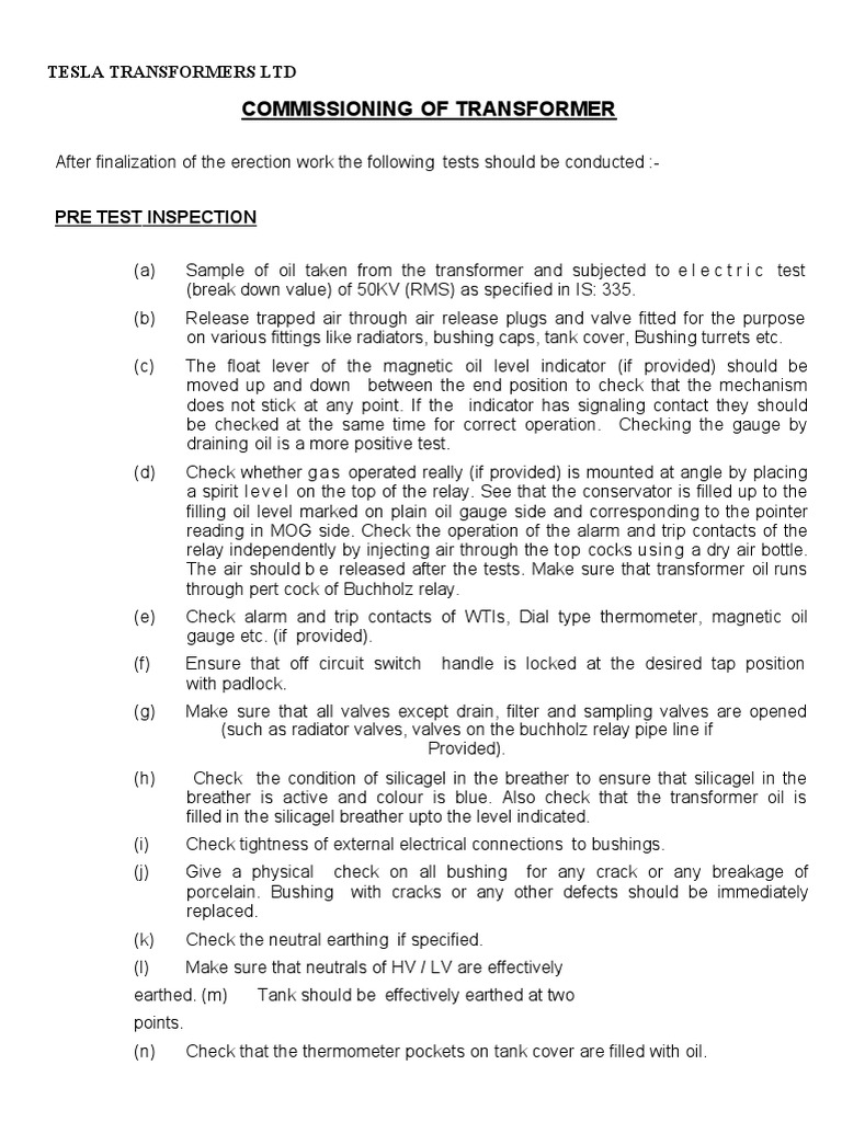 Commissioning of Transformer PDF Transformer Voltage