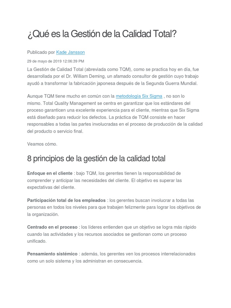 Qué Es La Gestión de La Calidad Total | PDF | Calidad (comercial ...