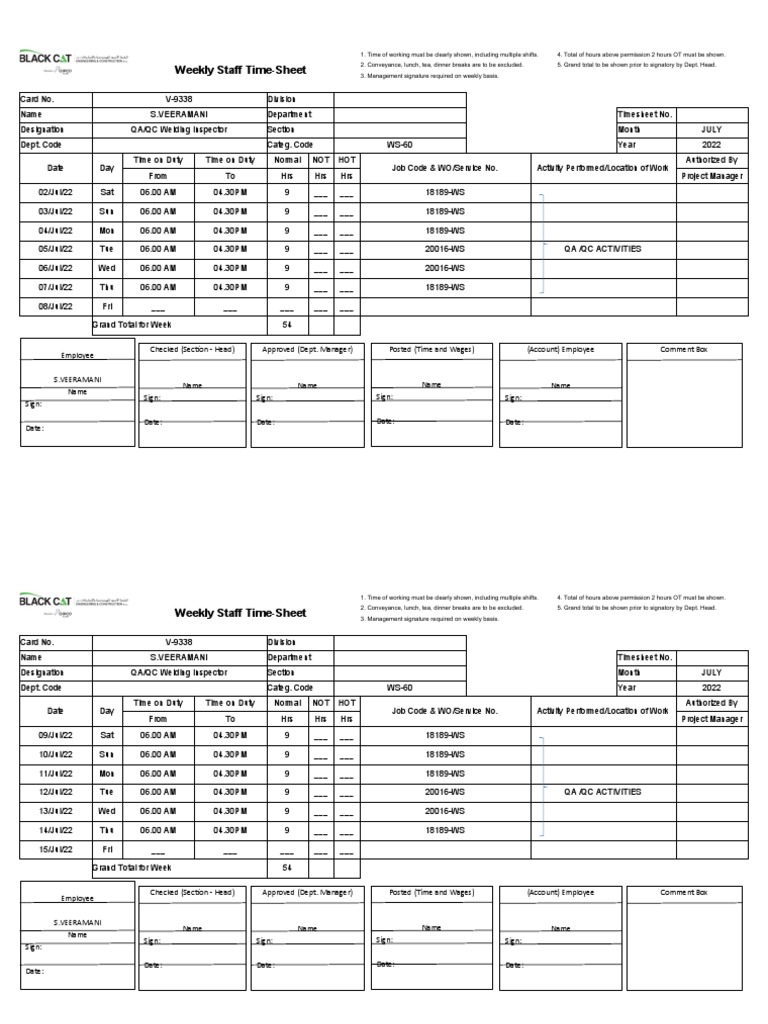 Staff Timesheet For Mani | PDF | Lunch | Cuisine