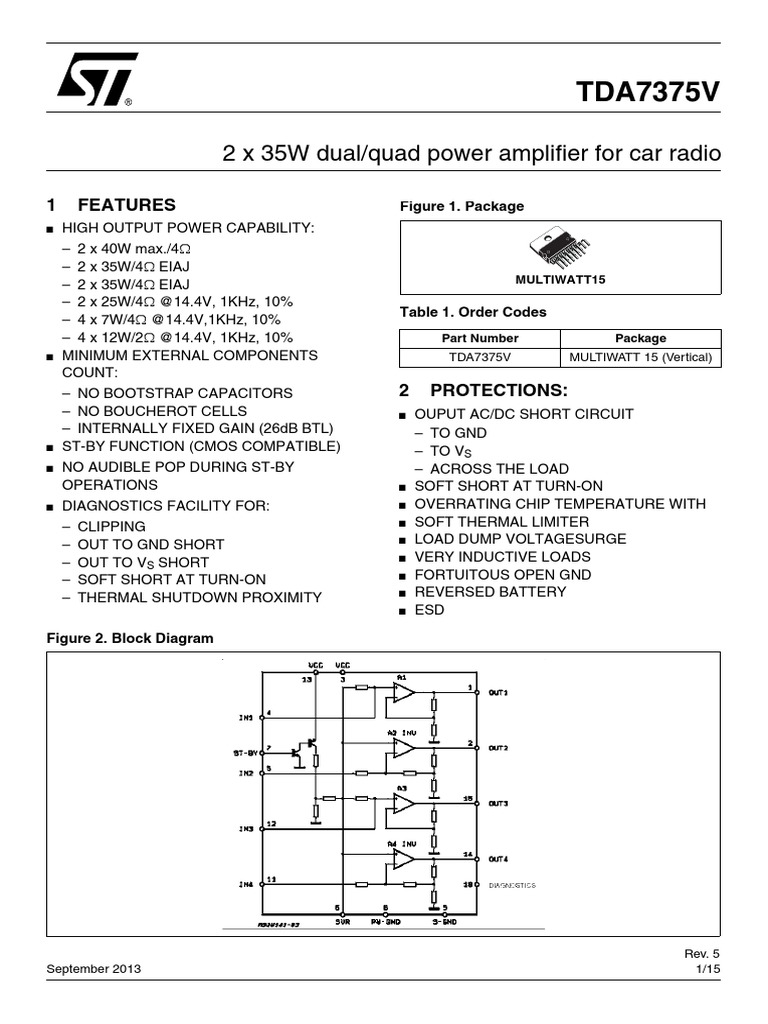 Tda 7375 V | PDF | Amplifier | Loudspeaker