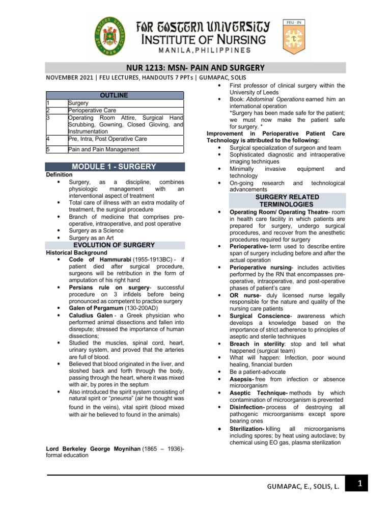 Surgical Nursing: Procedures Overview | PDF | Surgery | Nursing