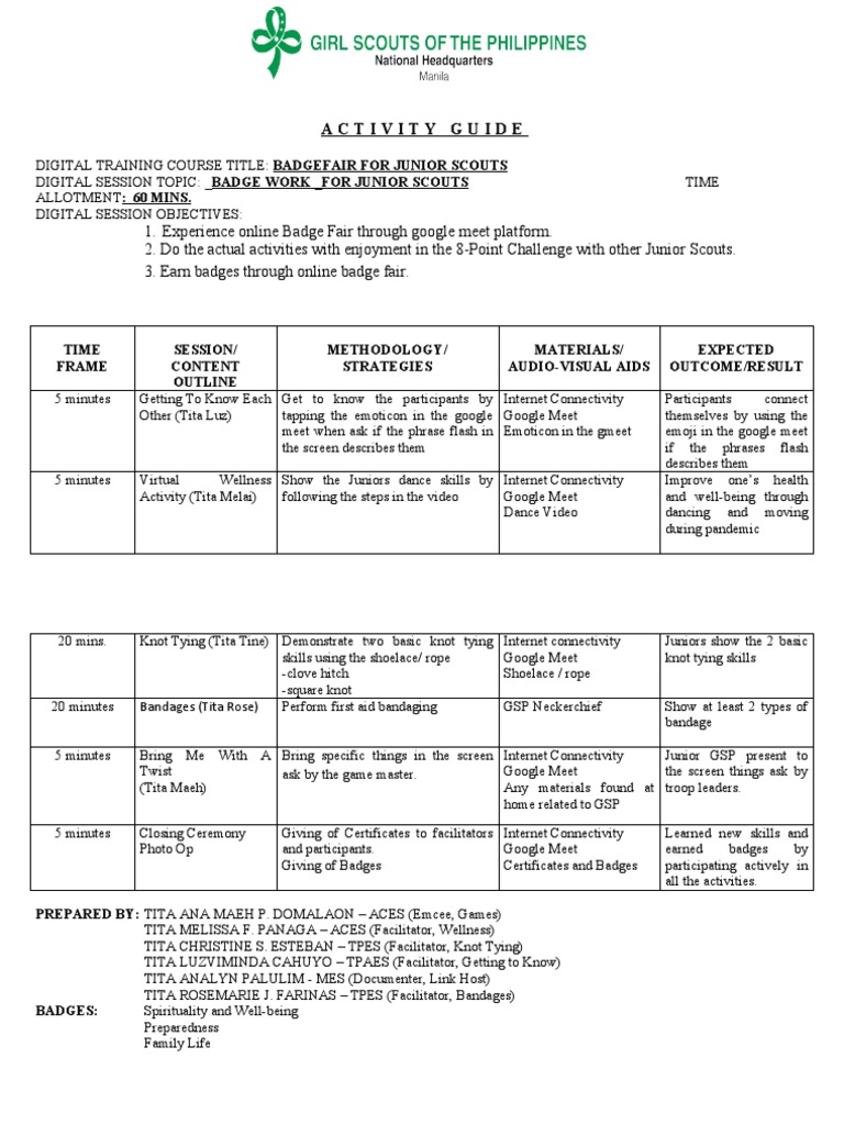 Activity Guide For Juniors | PDF | Communication