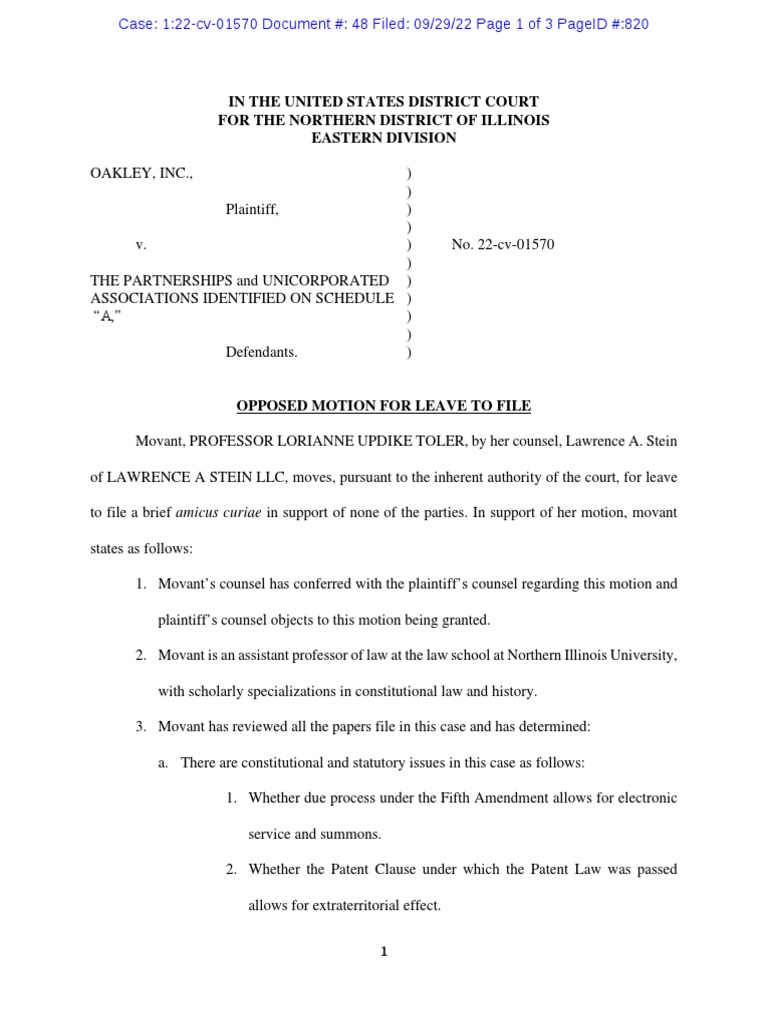 Oakley v mystery ds 1 22 cv 01570 law prof motion to file pdf