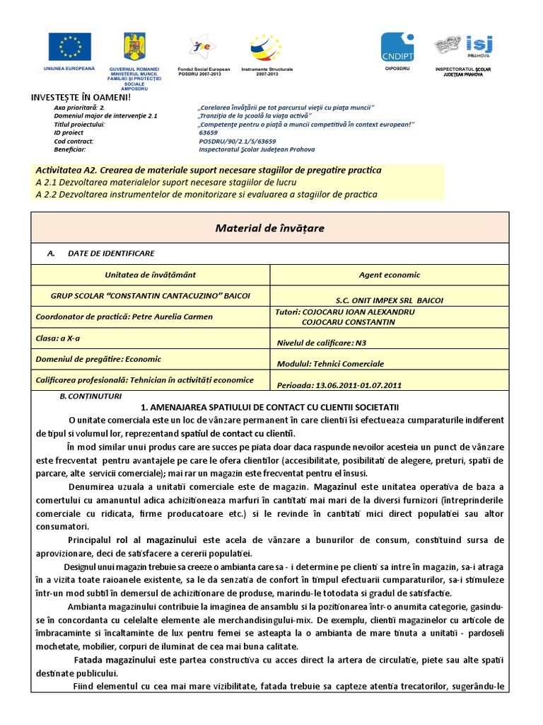 Amenajarea Spatiului de Contact Cu Clientii Societatii - Material ...