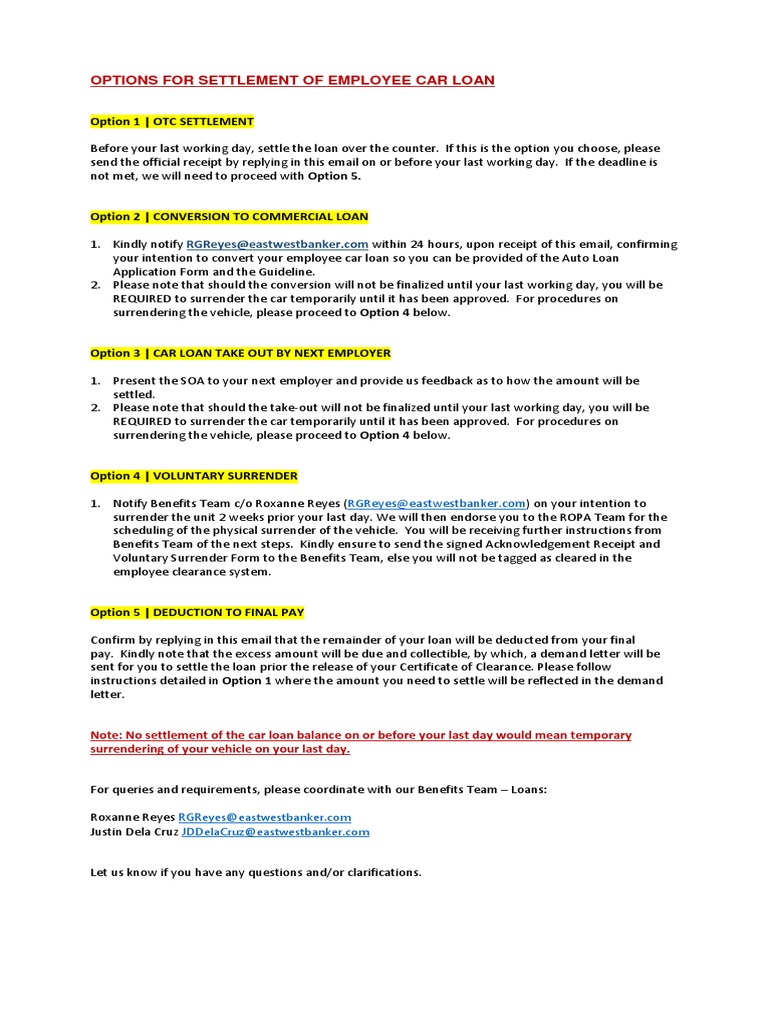 Aug 2020car Loan Options Separation PDF Loans Business