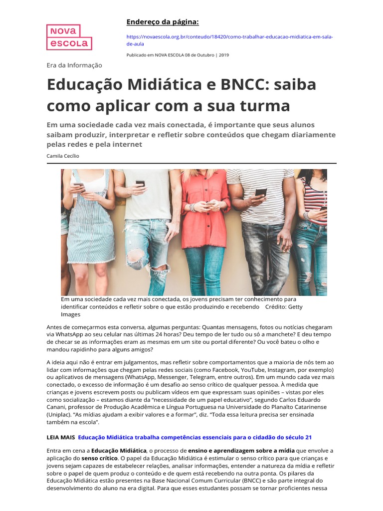 Educacao Midiatica e BNCC Saiba Como Aplicar Com A Sua Turma | PDF ...