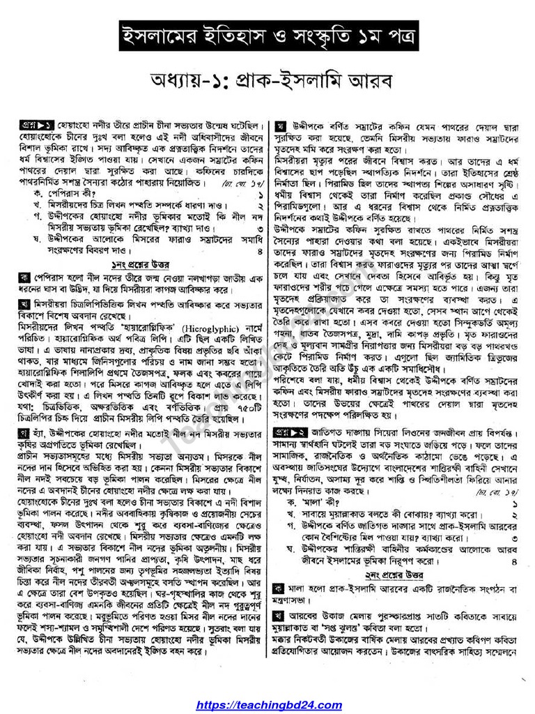 HSC Islamic History 1st Paper Guide | PDF | Lifestyle