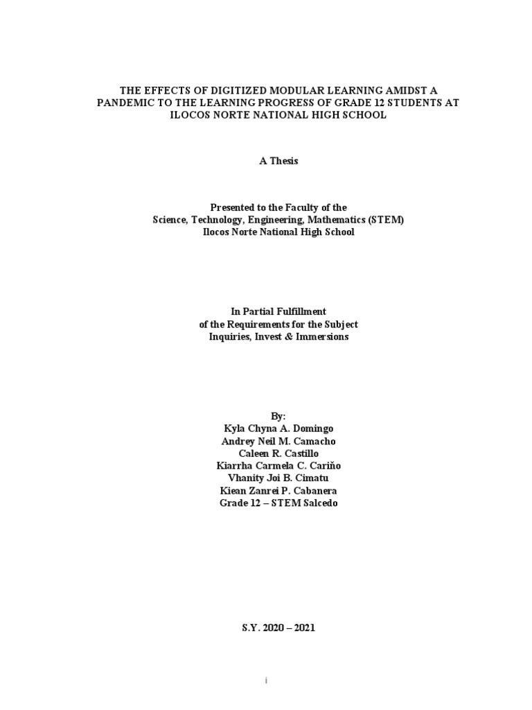 Impact of Digitized Modular Learning on Grade 12 Students | PDF ...
