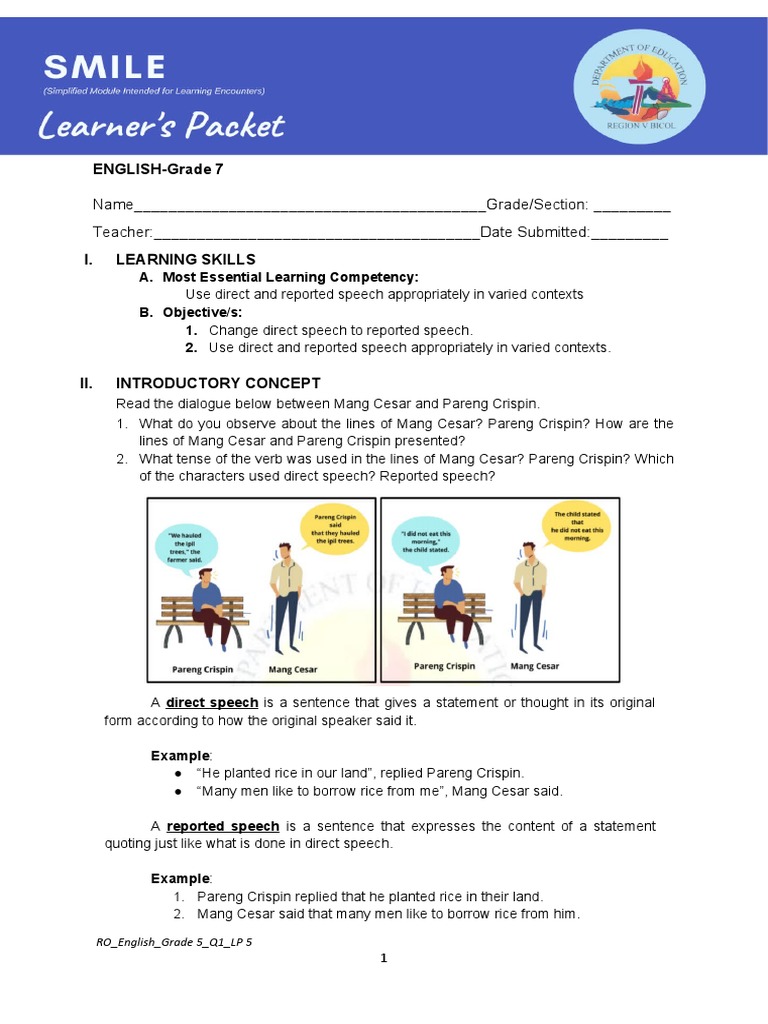 Direct and Reported Speech Guide | PDF | Grammar | Linguistics