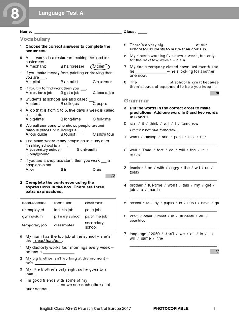 ECA2plus - Tests - Language Test 8A | PDF | Schools | English Language