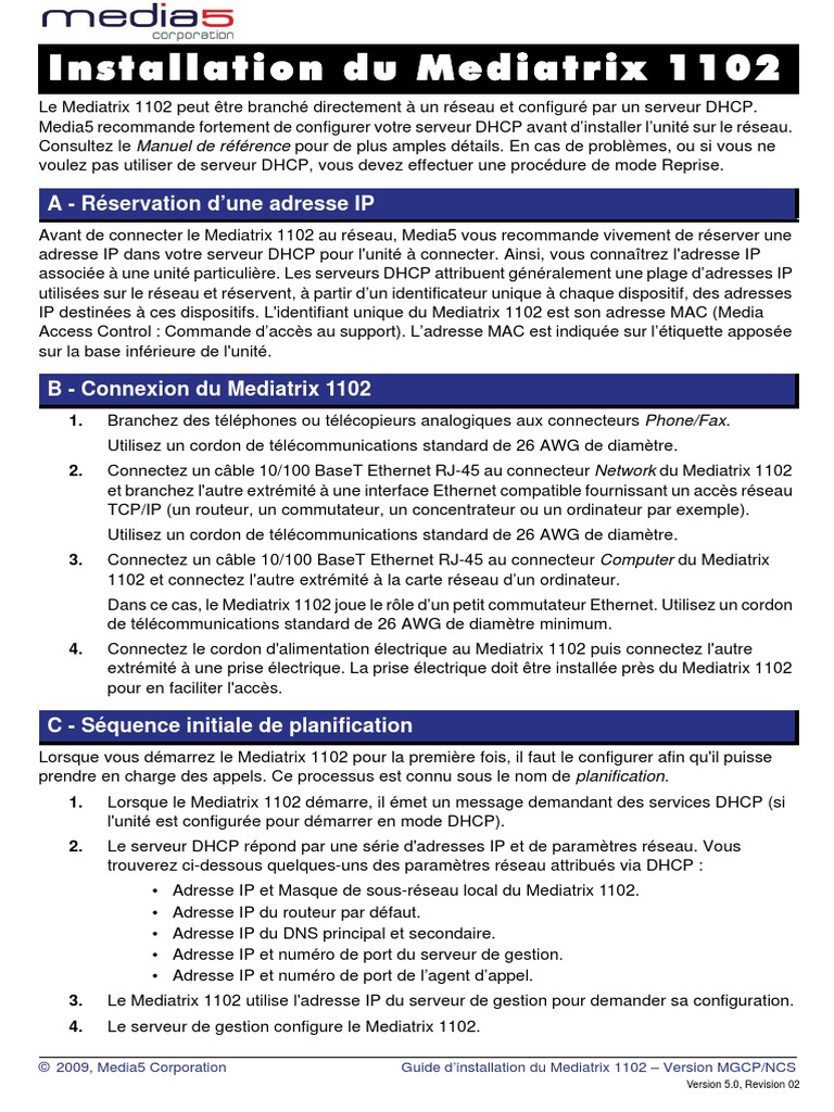 MTX 1102 MGCP-NCS Guide-Installation v5-0 Rev02 | PDF | Adresse IP ...