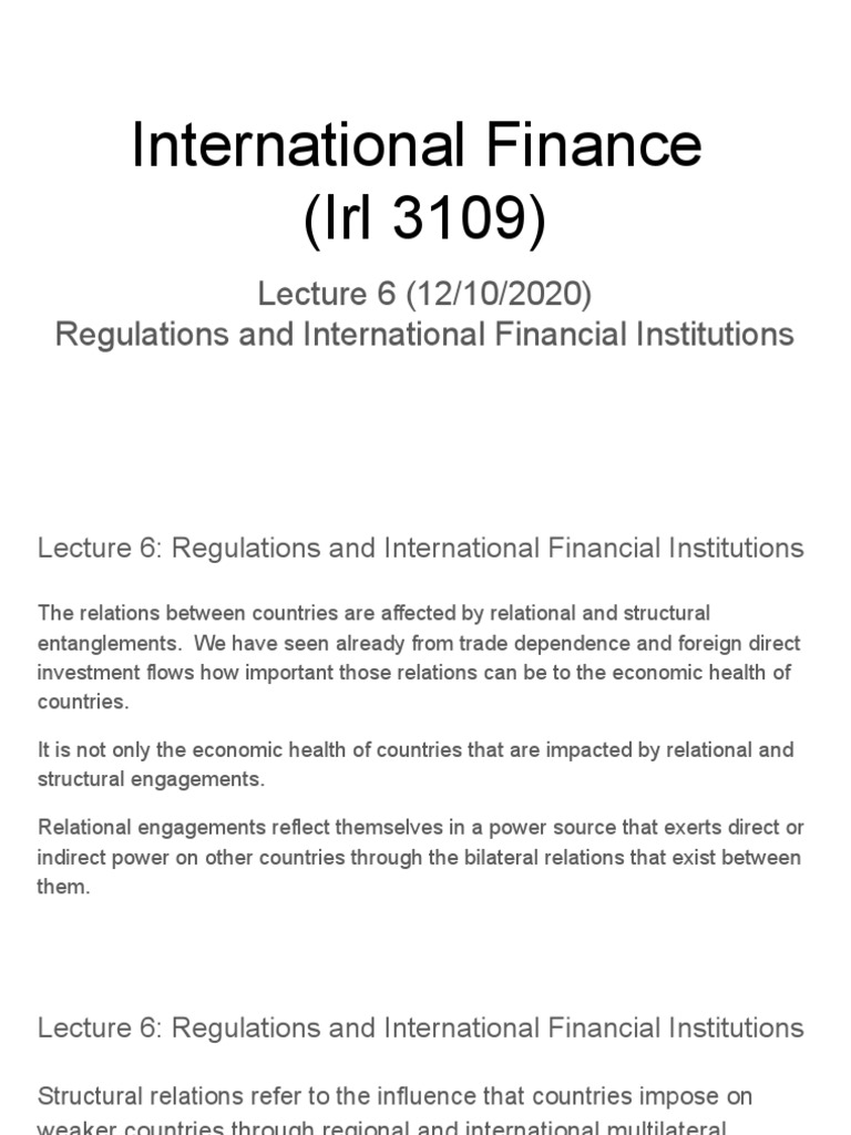 IRL 3109 Lecture 6 (20201210) PDF Global Financial System