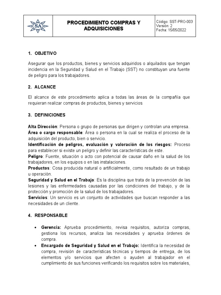 Objetivo del Procedimiento de Compras | PDF | Valores | Business