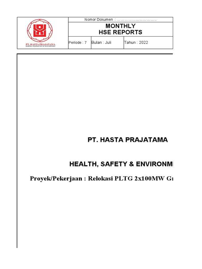 Monthly Report Proyek Relokasi PLTG Grati Pesanggaran PDF