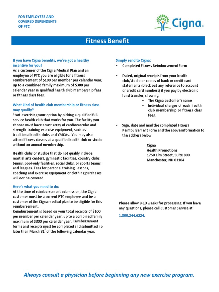 PTC Fitness Reimbursement Form | PDF | Cigna | Credit Card