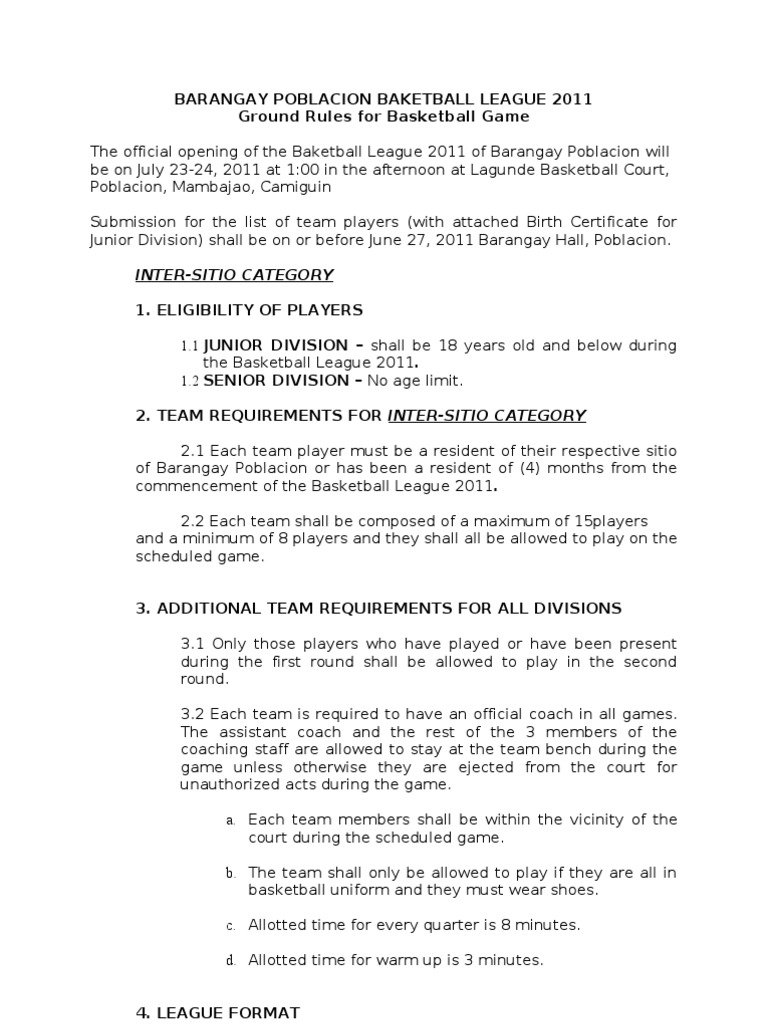 Ground Rules Basketball) PDF Referee Government Information
