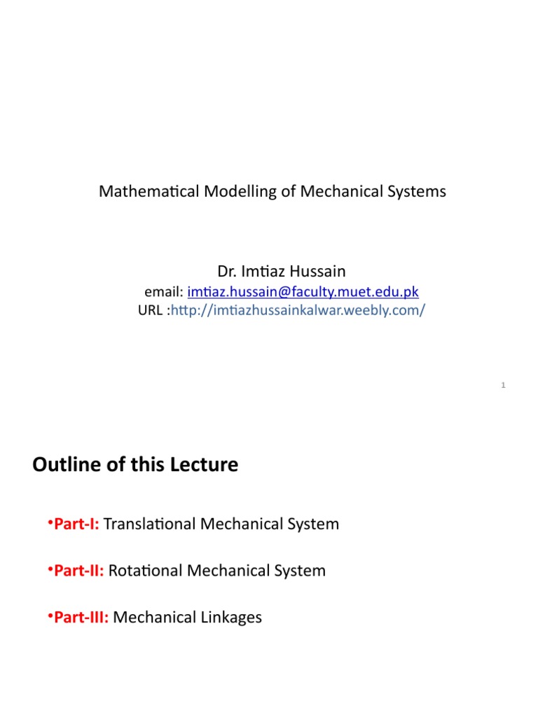 Lecture 3 (Mathematical Modeling of Mechanical Systems) | PDF | Gear ...