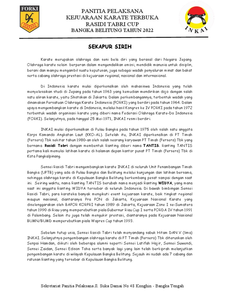 Kejuaraan Karate Rasidi Tabri Cup 2022 | PDF | Karier & Perkembangan ...