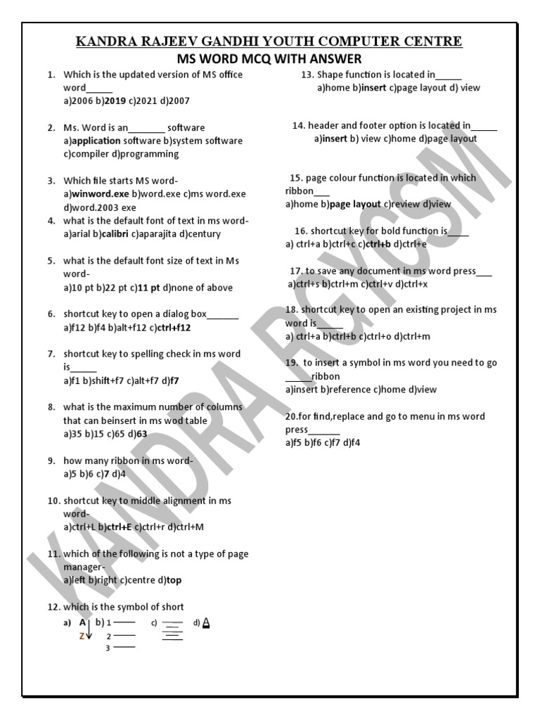 Office Word MCQ | PDF
