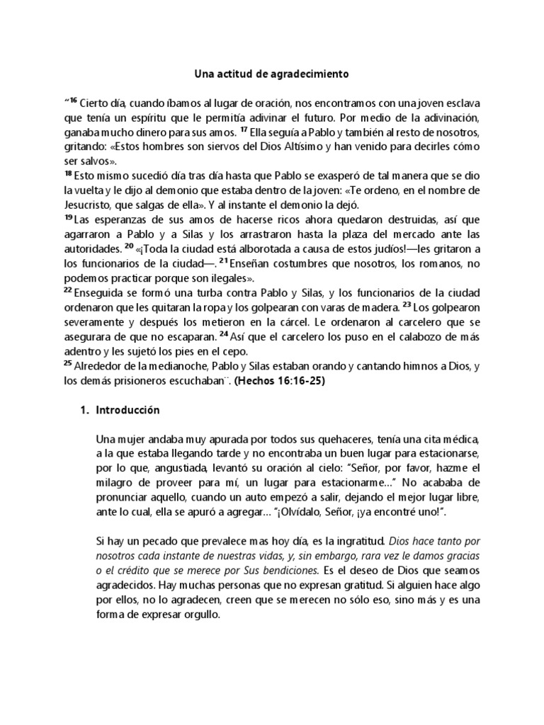 Una Actitud De Agradecimiento Pdf Gratitud Oración
