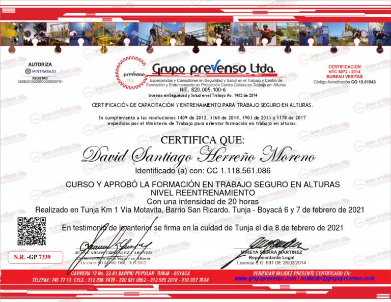 Certificación Curso Alturas Tunja | PDF