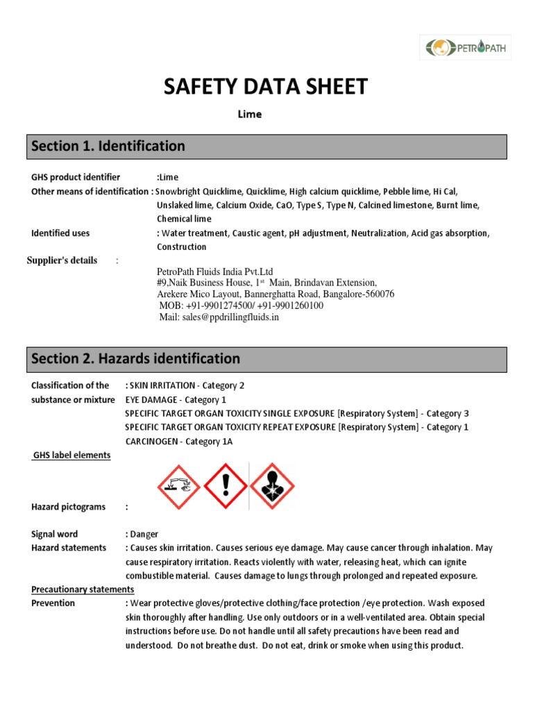 MSDS Petropath Lime PDF Dangerous Goods Hazardous Waste
