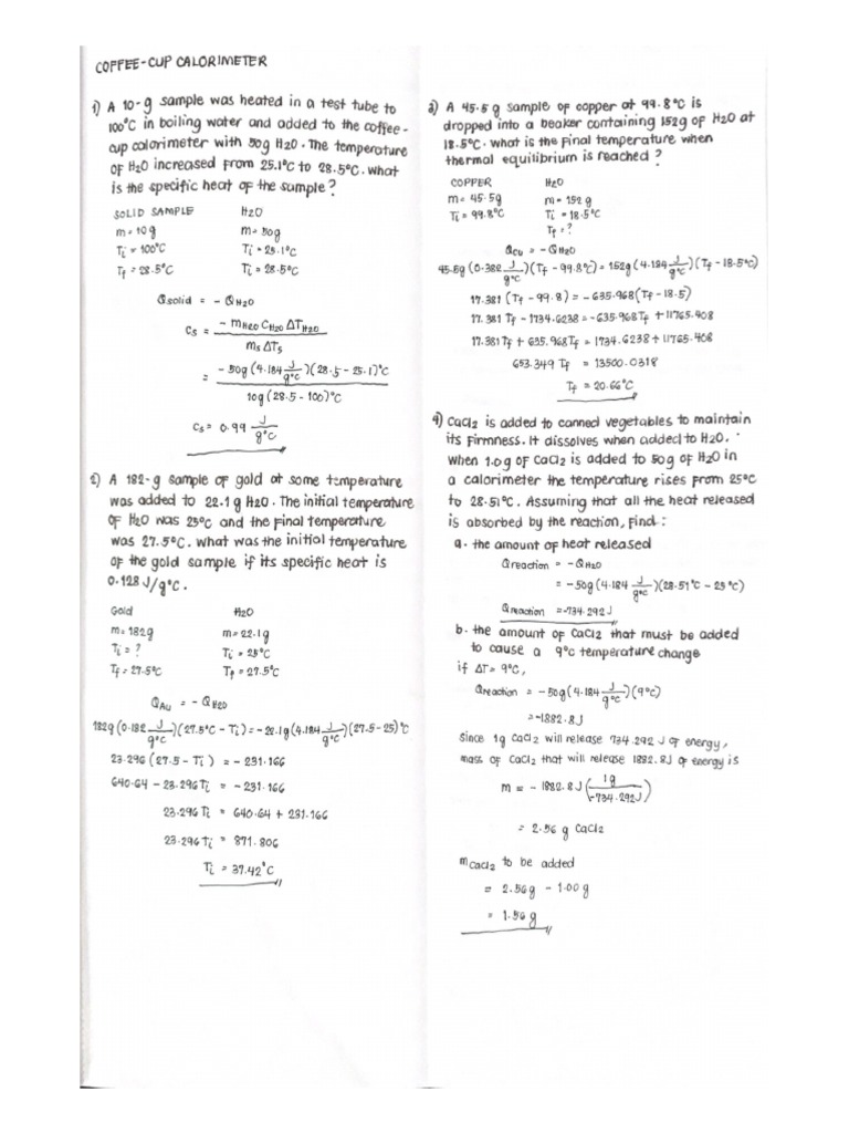 Calorimetry Sample Problems PDF
