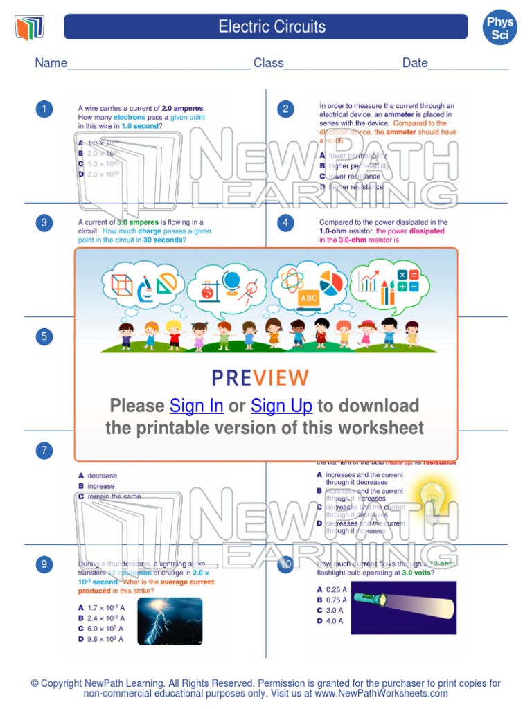 Worksheet Physics High School Electric Circuits 1 Download Free Pdf