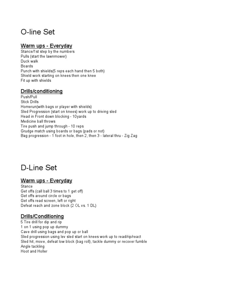 O-Line and D-Line Daily Practice Plan Focusing on Stances, Footwork ...