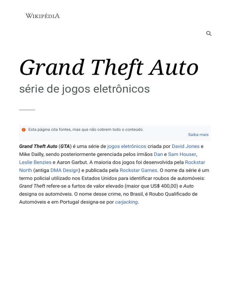 Grand Theft Auto – Wikipédia, a enciclopédia livre