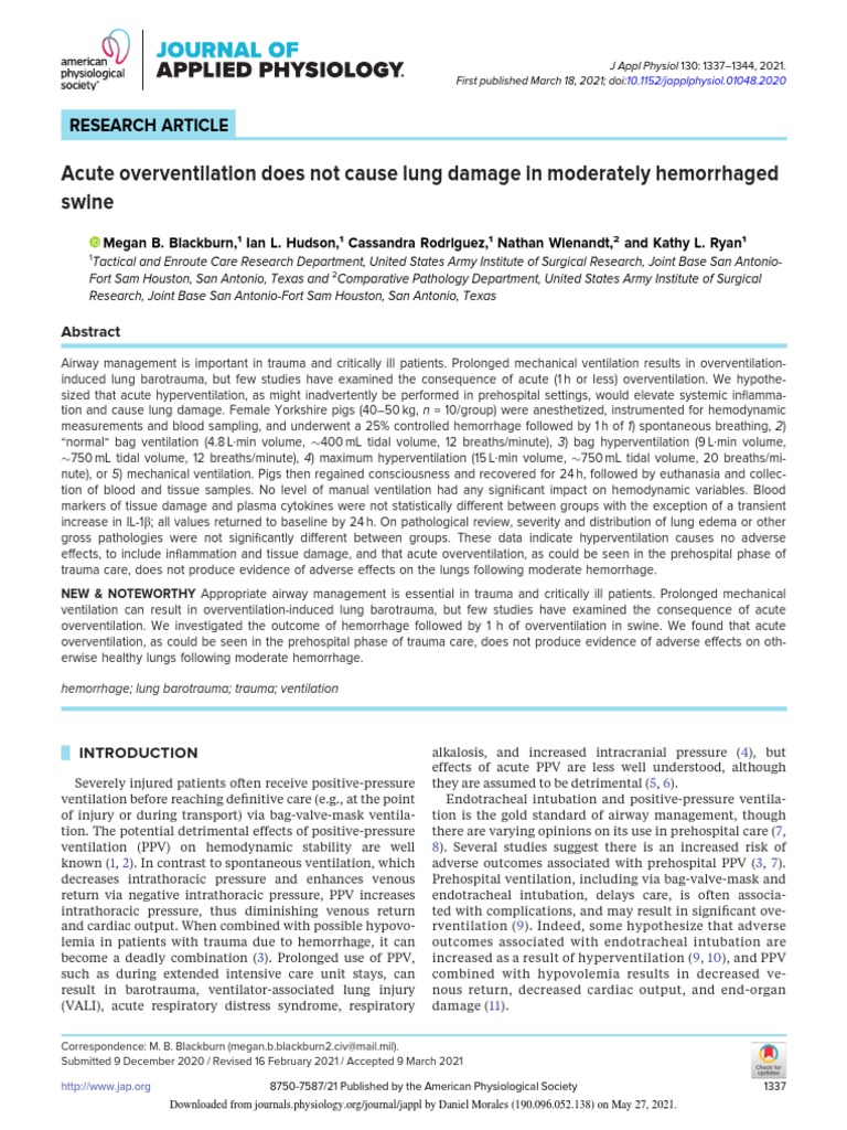 Acute Overventilation in Hemorrhaged Swine | PDF | Breathing | Clinical ...