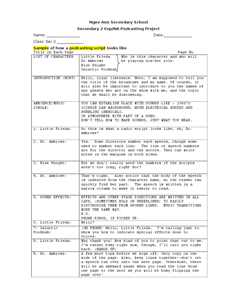 Script Sample PDF Leisure