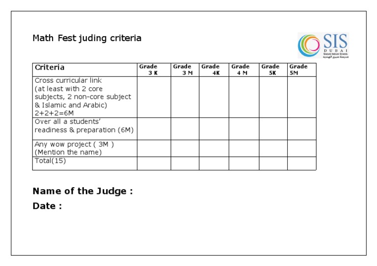 Math Fest Judging Criteria Overview | PDF | Teaching Methods & Materials