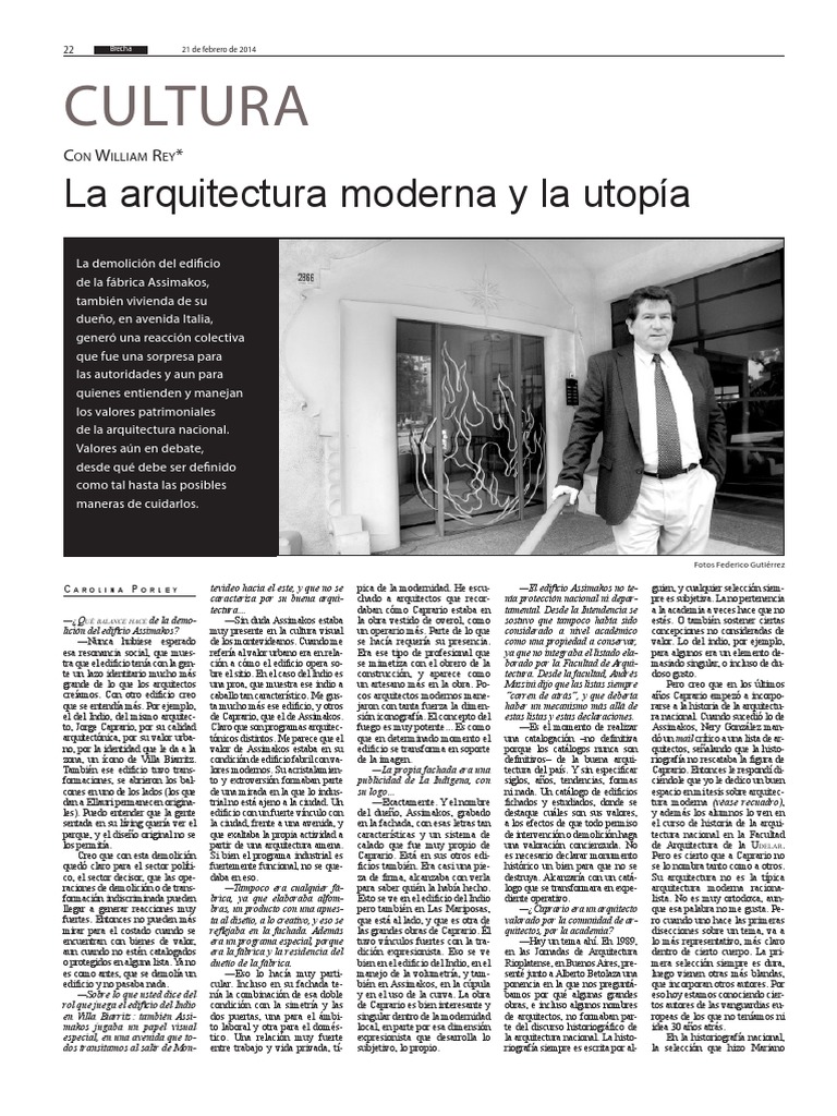 La Arquitectura Moderna y La Utopía - Entrevista A William Rey | PDF ...