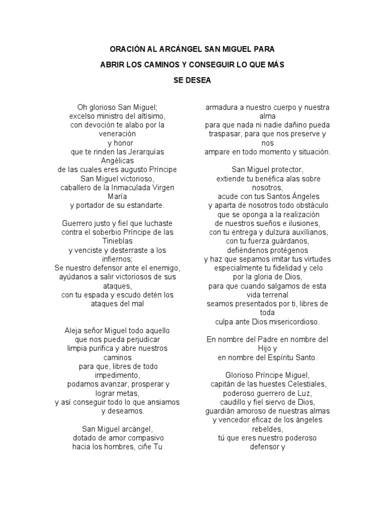 Oración a San Miguel para abrir caminos | PDF | Amor | Miguel (Arcángel)