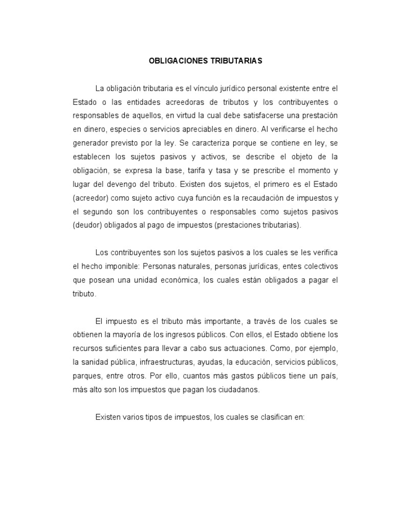 Obligaciones Tributarias | PDF | Impuestos | Gobierno
