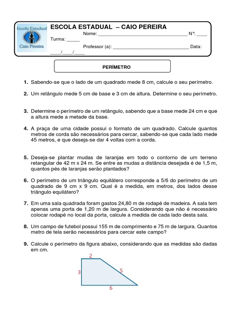 Exercícios de Perímetro para 6º Ano | PDF