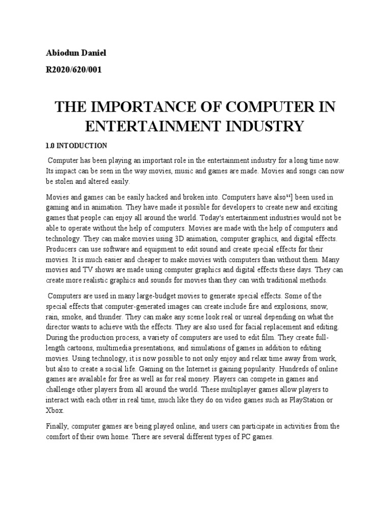 The importance of computer in entertainment industry pdf