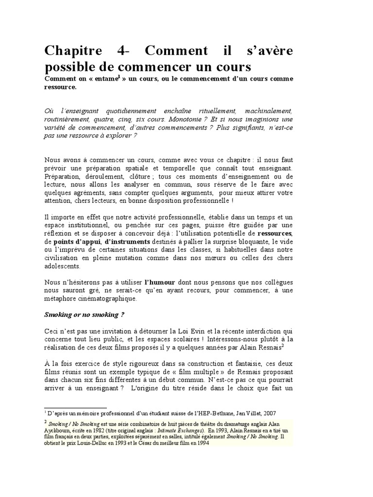 Commencer un Cours : Stratégies et Variétés | PDF | Pédagogie | Cognition