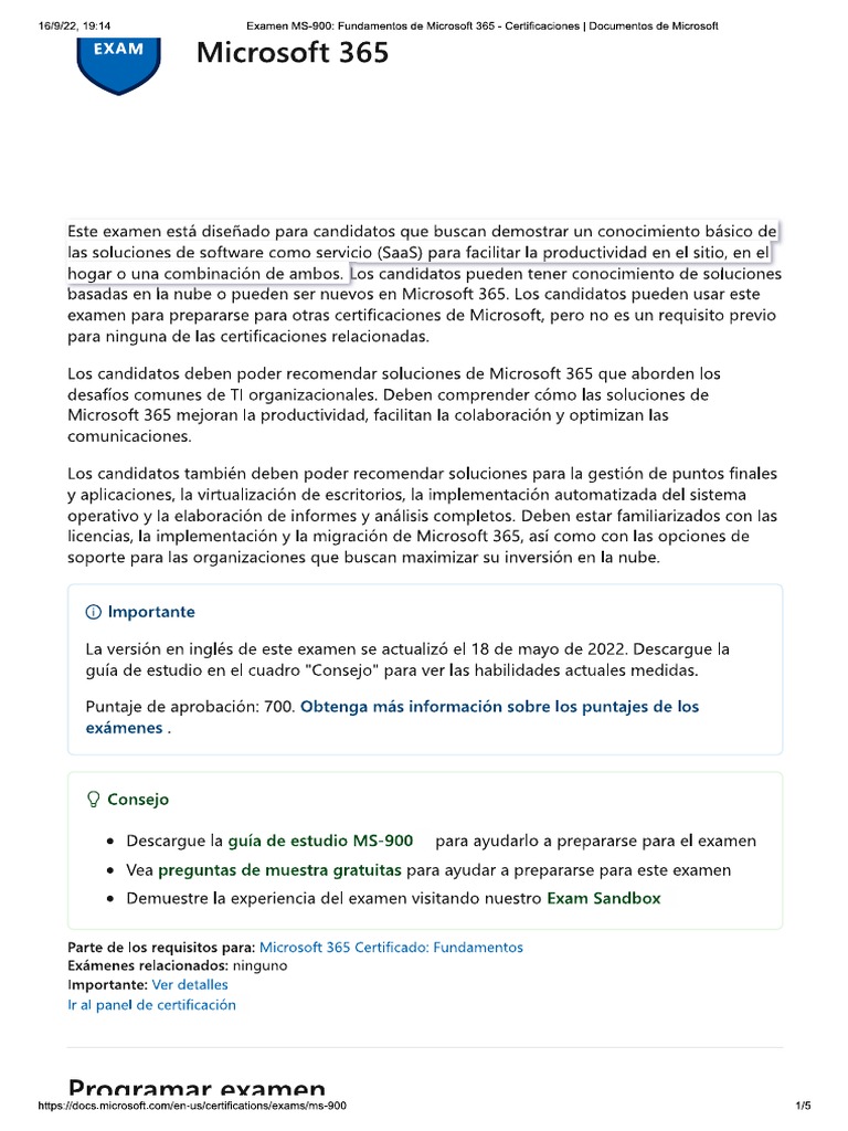 Examen MS-900 Fundamentos de Microsoft 365 | PDF