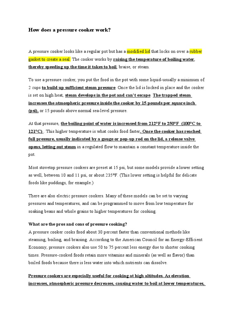 How Does A Pressure Cooker Work PDF Pressure Cooking Cooking