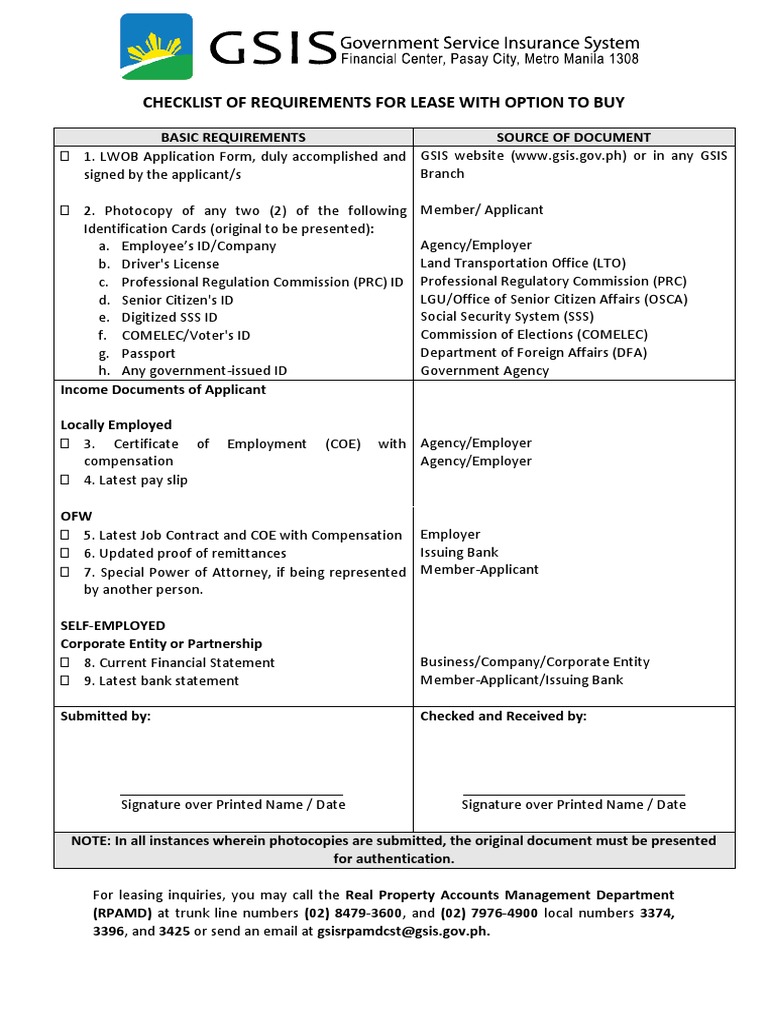 LWOB Application Form Requirements | PDF