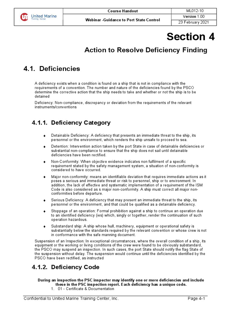Port State Control Deficiency Guidance | PDF | Ships | Port