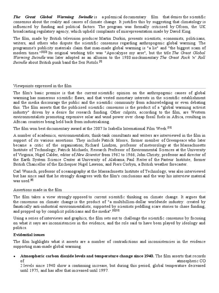 The Great Global Warming Swindle PDF Climate Change Carbon Dioxide