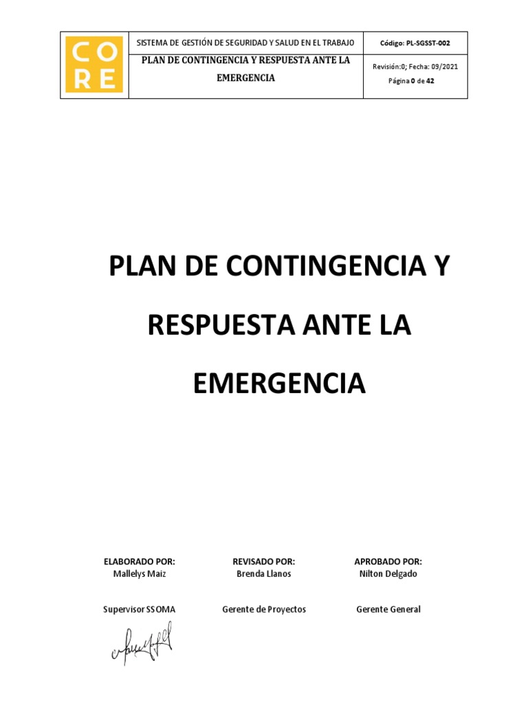 Plan de Contingencia y Emergencias | PDF | Primeros auxilios ...