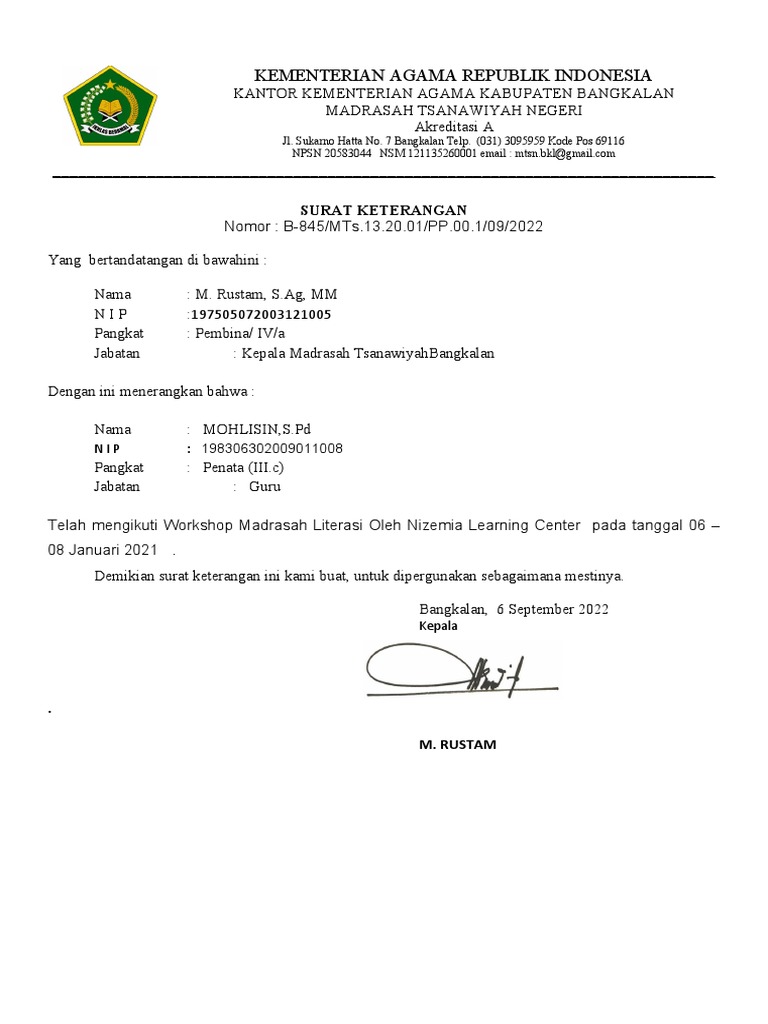 Surat Keterangan Pelatihan Guru IPS | PDF