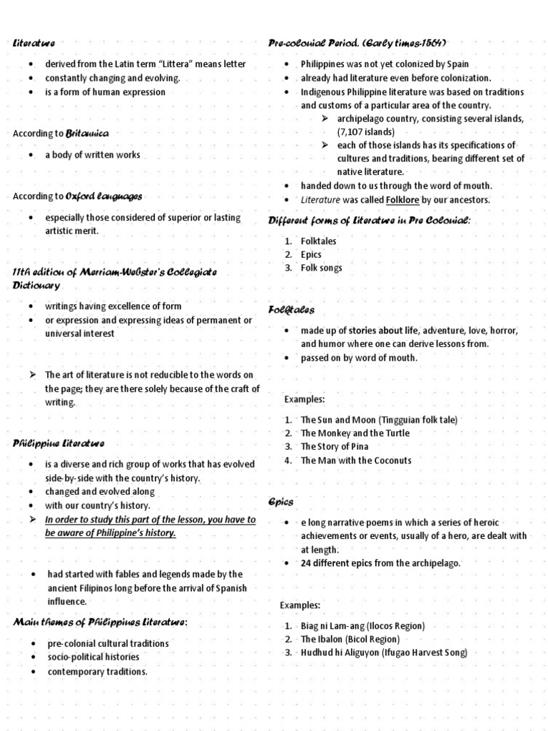 Philippine Literature Overview and Key Themes | PDF | Narration | Poetry