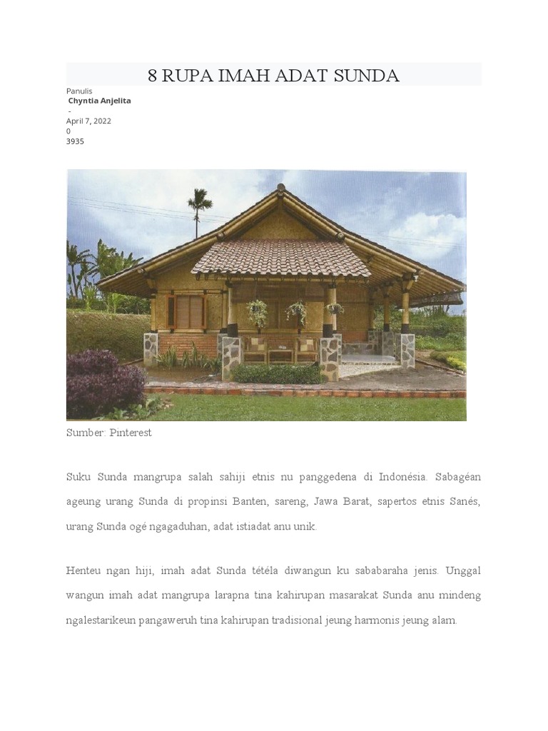 8 Macam Rumah Adat Sunda Dan Gambarnya - Bahasa Sunda | PDF